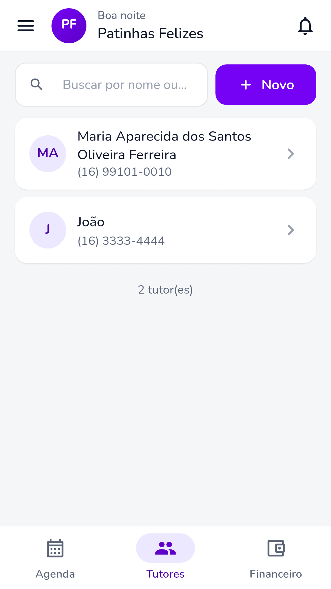 App Gestão Pette: tutores