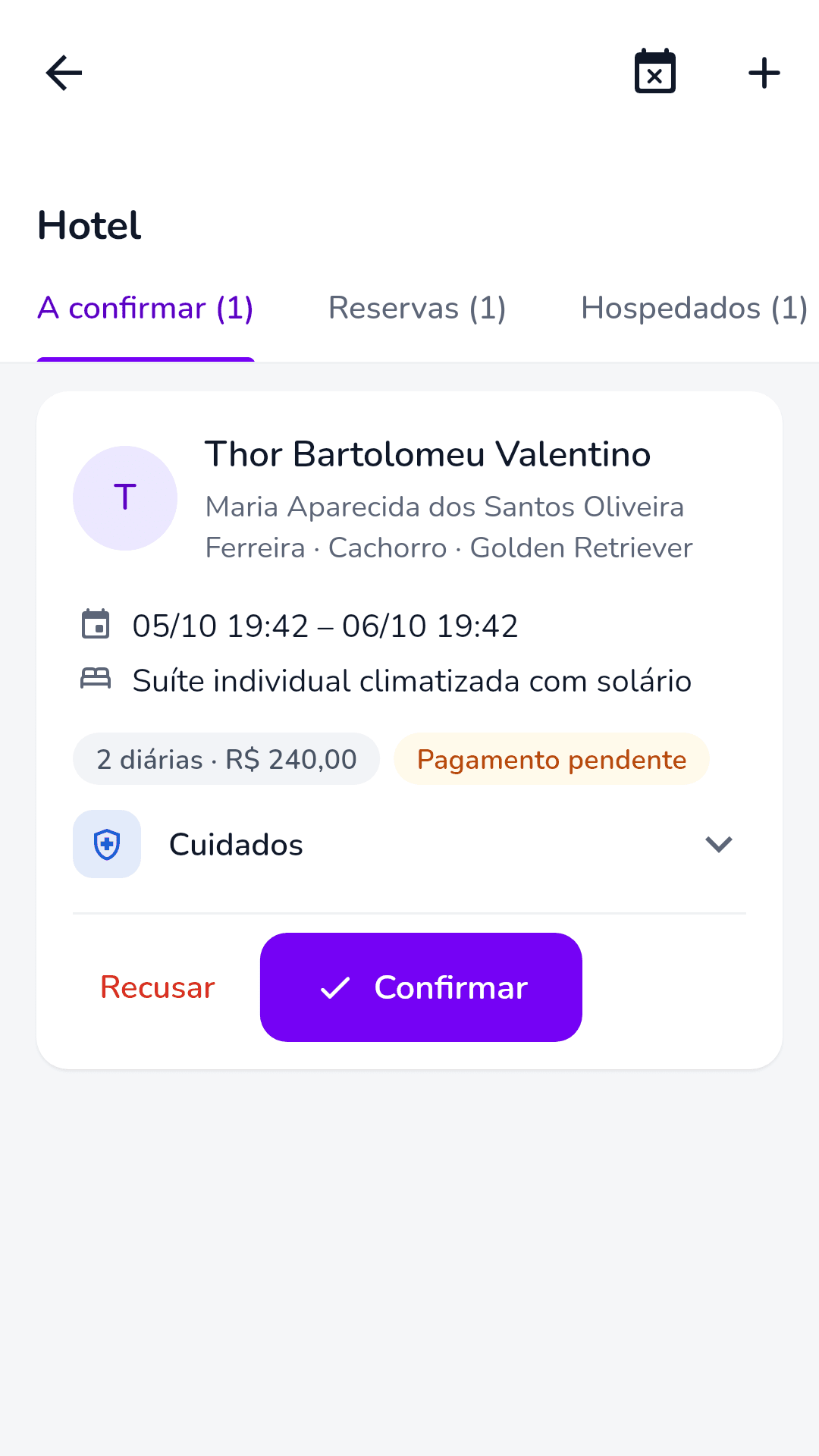 App Gestão Pette: hotel