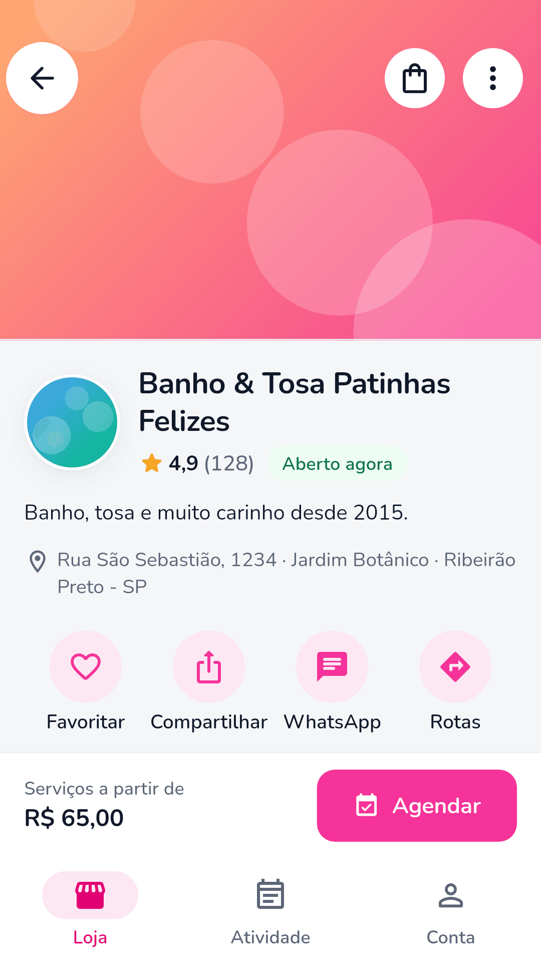 App Pette do tutor: página da loja